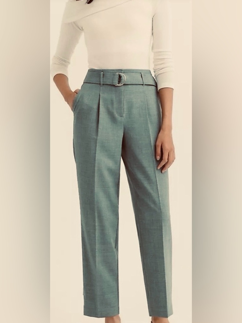 NWT LOFT Belted Pleat Front Trousers in Sage green